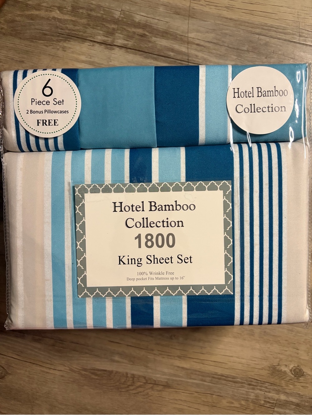 Hotel Bamboo Collection 1800 King Sheet Set - Blue Stripe